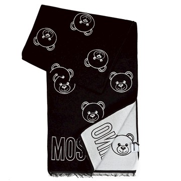 MOSCHINO 30763 M2992 滿版小熊羊毛長圍巾.黑/白