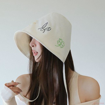 桃園出貨🍂童趣可愛刺繡漁夫帽女大頭圍韓版百搭顯臉小水桶帽子遮陽防曬盆帽