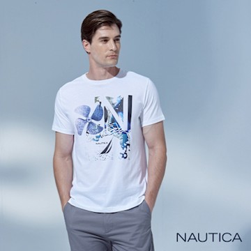 Nautica 男裝 螺旋槳印花短袖T恤-白色