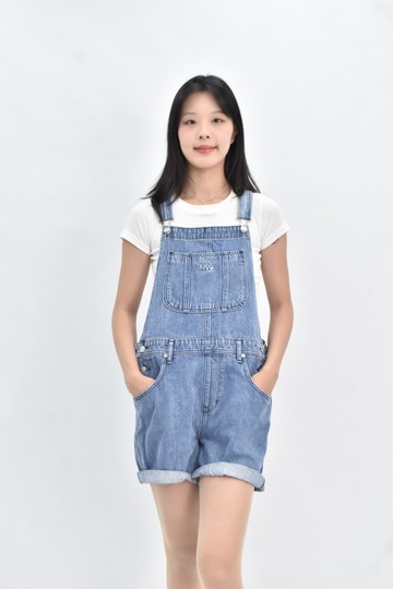 (4XL（含）以上) lee 棉質牛仔吊帶純棉藍色短褲