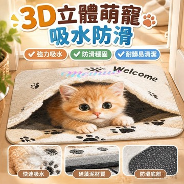 【3D立體萌寵吸水防滑】寵物地墊 硅藻泥地墊 玄關入戶進門墊 浴室吸水地墊 防滑地墊 耐髒裝飾地墊