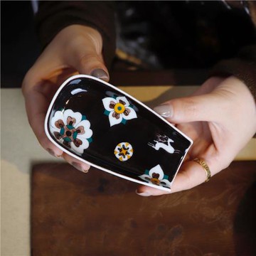 設色窯釉下彩唐琵琶紋瓷茶則老花紋復古時尚陶瓷精品滿工團花原創