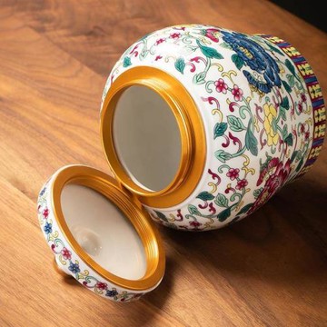 青花圓滿茶葉罐精品高檔錫蓋密封罐陶瓷大號家用白茶普洱儲存茶罐