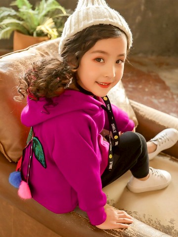 女童秋裝套裝新款冬裝加絨加厚時髦洋氣套裝兒童衛衣金絲絨潮1入