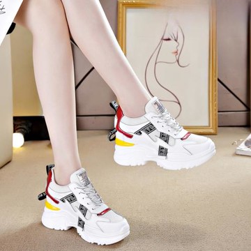 休閑運動旅游鞋內增高厚底老爹鞋夏季新款女鞋百搭真皮網面鞋女鞋