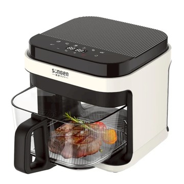 SOnGEn 松井 日系美廚 3D熱旋晶鑽玻璃氣炸鍋  5.5L大容量  減少油脂80%  全玻璃炸籃  SG-421GAF-W  白色