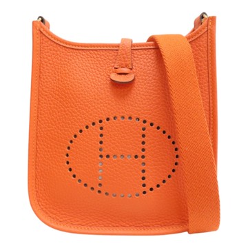 HERMES 愛馬仕 橘色 Togo牛革 Mini Evelyne 肩背包 B刻 金扣 【二手名牌BRAND OFF】