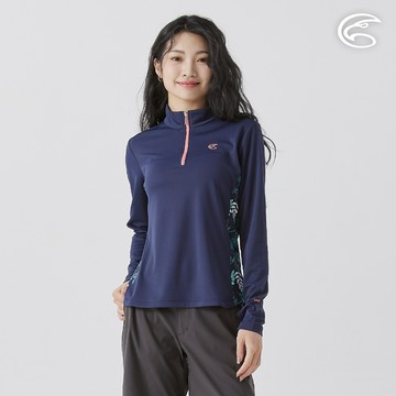 ADISI 女UPF50+防曬抑菌半門襟長袖排汗衣 AL2511022 青玉 (S-2XL)｜抗UV 吸濕排汗 防臭 彈性 排汗衣