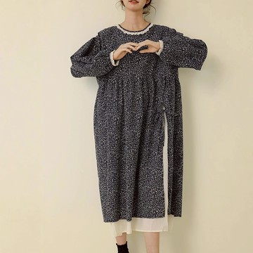 日系碎花雙層棉質洋裝144073