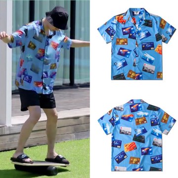 夏日沖浪店王一博同款衣服藍色花襯衫男女夏威夷港風寬松襯衣短袖