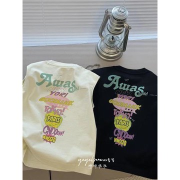 波拉bora男童卡通背心2026夏裝兒童洋氣字母無袖上衣女童寬松t恤