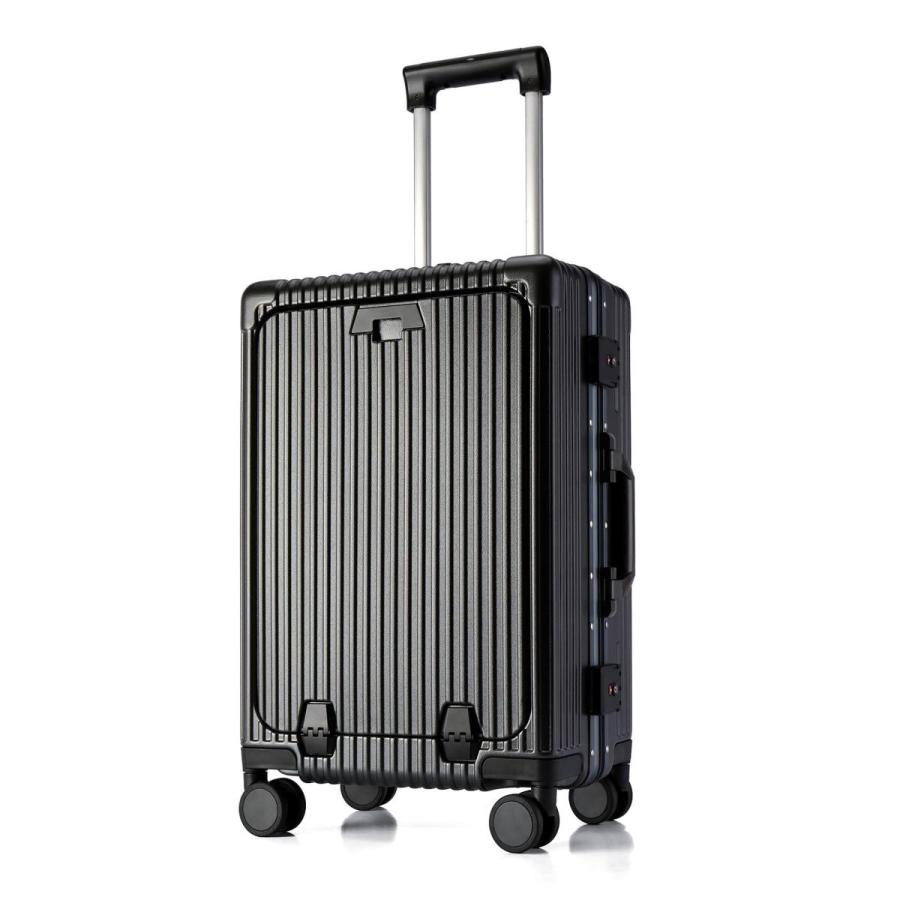 TSAロック付新品フロントオープンスーツケース 黒色 67L 4-7泊 Мサイズ