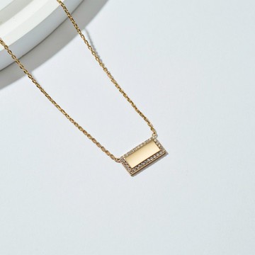 精工鑲鑽線條項鍊/共三色/小長方形