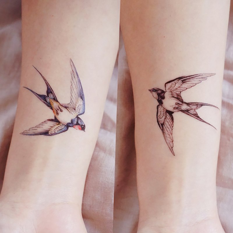 手繪唯美動物紋身貼紙經典燕子插畫飛鳥刺青自由自在飛翔夏天小物