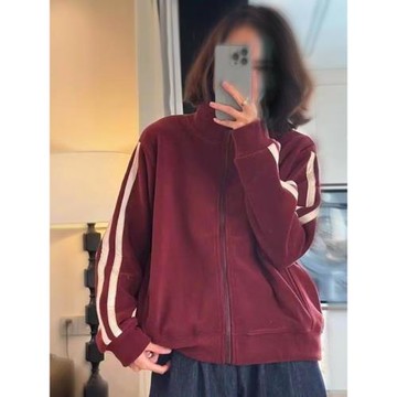 2025秋冬新款立領雙面奧絨衛衣女寬松大碼運動服開衫氣質休閑外套