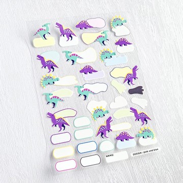 Pink and Blue 恐龍空白立體姓名貼紙 防水貼紙