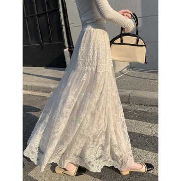大碼胖mm法式復古風蕾絲拼接半身裙夏季氣質百搭高級感a字長裙子