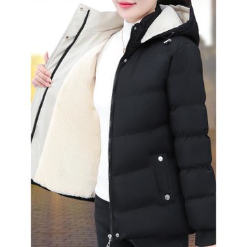 加大碼加絨保暖棉服女冬裝2025新款小個子短款中年連帽棉衣外套潮