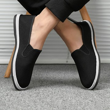 老北京布鞋男士春夏季工作一腳蹬千層底帆布老年爸爸單鞋黑布鞋男
