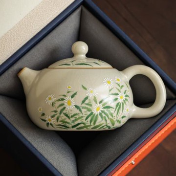 汝窯陶瓷雛菊西施壺家用泡茶壺辦公室功夫茶具茶壺中式茶水壺單壺