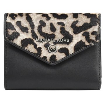 MICHAEL KORS Jet Set Charm 豹紋印花三折零錢短夾.黑
