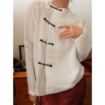 青梅 新中式復古漢麻長袖上衣 氣質禪意單穿外套防曬衣多用途襯衣