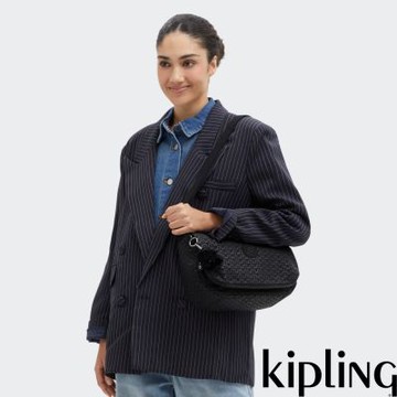 Kipling 經典黑菱格紋印花輕盈側背包-EARTHBEAT M