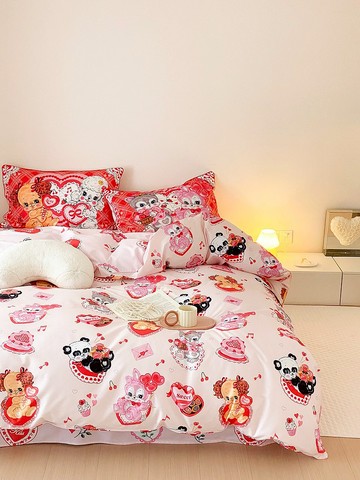 甜心繫列復古小動物Lolita可愛粉色婚慶50支寢具床上四件套
