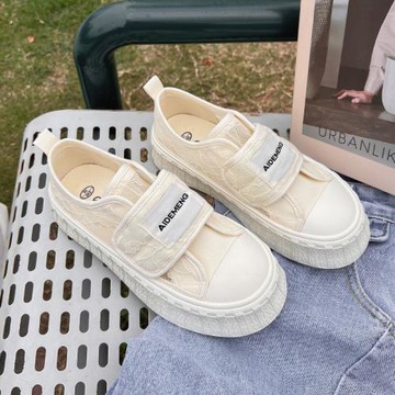 ins超火小白鞋女韓版學生百搭魔術貼帆布鞋網面網鞋鏤空透氣女鞋