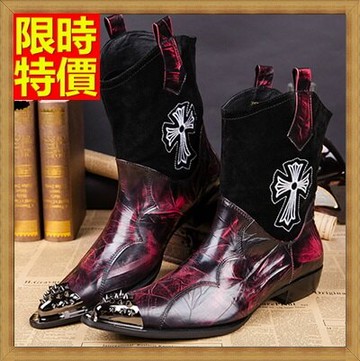 尖頭皮鞋真皮中筒靴-時尚鉚釘拼接個性低跟男鞋子2色65ai40【獨家進口】【米蘭精品】