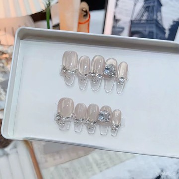 🎀純手工穿戴甲🎀【夢若芳華】純手工穿戴甲氣質款光療美甲可拆卸貼片春夏應季甲片新年美甲貼片ML 高級感穿戴甲顯白美甲片 G