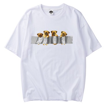 鹿妖商店 膠帶小狗 原創設計 復古拼貼 當代藝術印花T恤 落肩純棉
