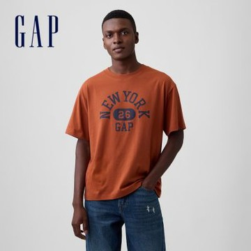 【GAP】Everyday Soft寬鬆圖案T恤-橘棕色(911579)
