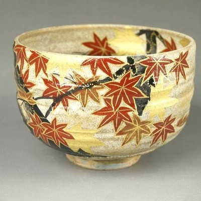 抹茶碗 茶器 茶道具 京焼 平安総峰 雲泥彩雲錦文様 紅葉 銘 共箱
