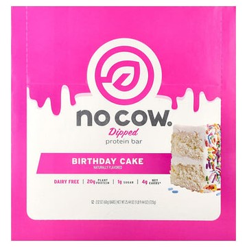 No Cow, 蘸料蛋白棒，生日蛋糕，12 根，每根 2.12 盎司（60 克）