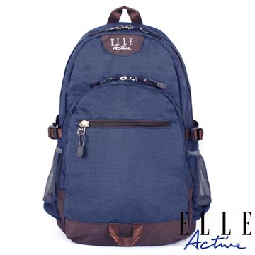 【ELLE Active】格紋系列-後背包-大-深藍色