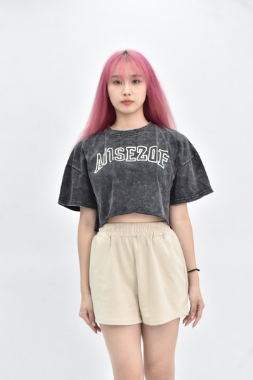 (L) fashion 短版水洗灰色短袖上衣