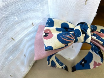 雙層綁結髮箍 / 那朵大大的藍花 - 藕粉