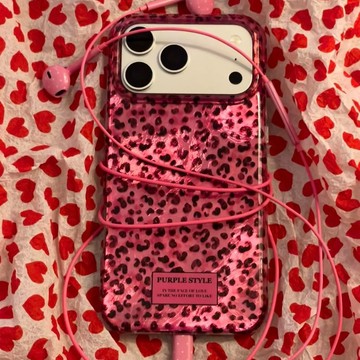 ins玫紅色豹紋蘋果18promax手機殼iPhone16冰川紋14個性13小眾12