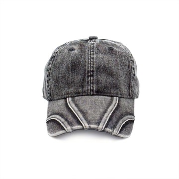 HONOR拼接水洗刷色丹寧棒球帽-黑