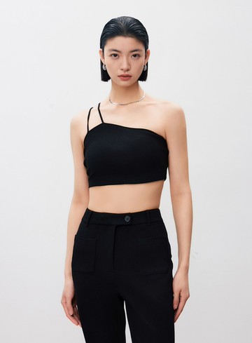 短版單肩帶彈性內搭Bra Top