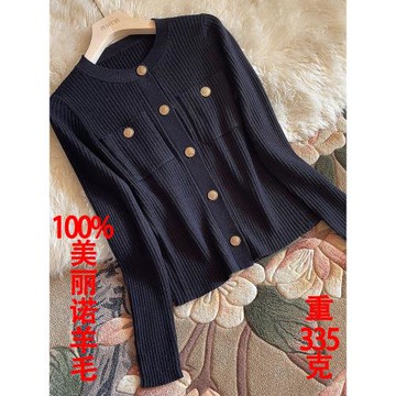意大利羊毛衫女黑金 經典紅標100羊毛小香風針織毛衣開衫外套女