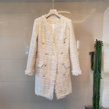 毛呢外套長款大衣-粗花呢雙排扣小香風格紋女外套3色73zg12【獨家進口】【米蘭精品】