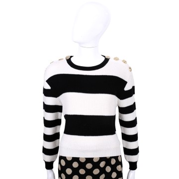 BOUTIQUE MOSCHINO 黑白條紋金釦飾針織長袖上衣(100%LANA)