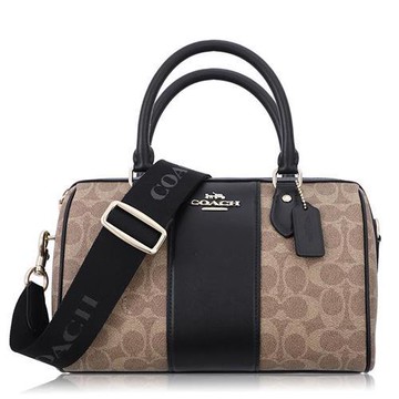 COACH 經典 PVC / 中款 / 斜背 波士頓包_棕黑