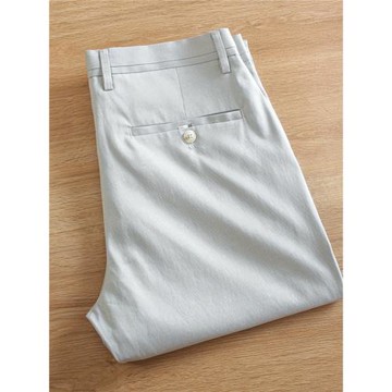 舒適一線撤柜男褲卡其色亞麻休閑褲男夏季薄款透氣小直筒長褲子