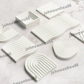 ins風白色石膏託盤波浪條紋擺件裝飾珠寶飾品産品拍照攝影道具