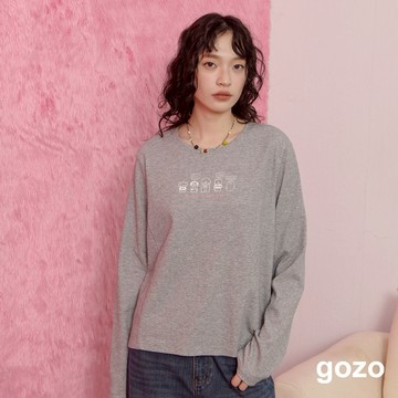 【gozo】毛毛小夥伴的OS合肩長袖T恤(灰色/深藍_M/L) | 女裝 圓領 休閒