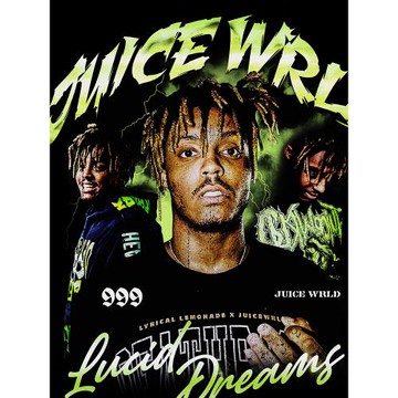Vintage歐美Juice Wrld嘻哈說唱人物印花復古水洗做舊重磅潮牌T恤