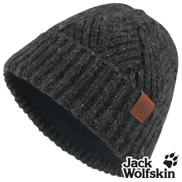 【Jack wolfskin 飛狼】交叉針織紋內刷毛保暖帽 羊毛帽『黑』